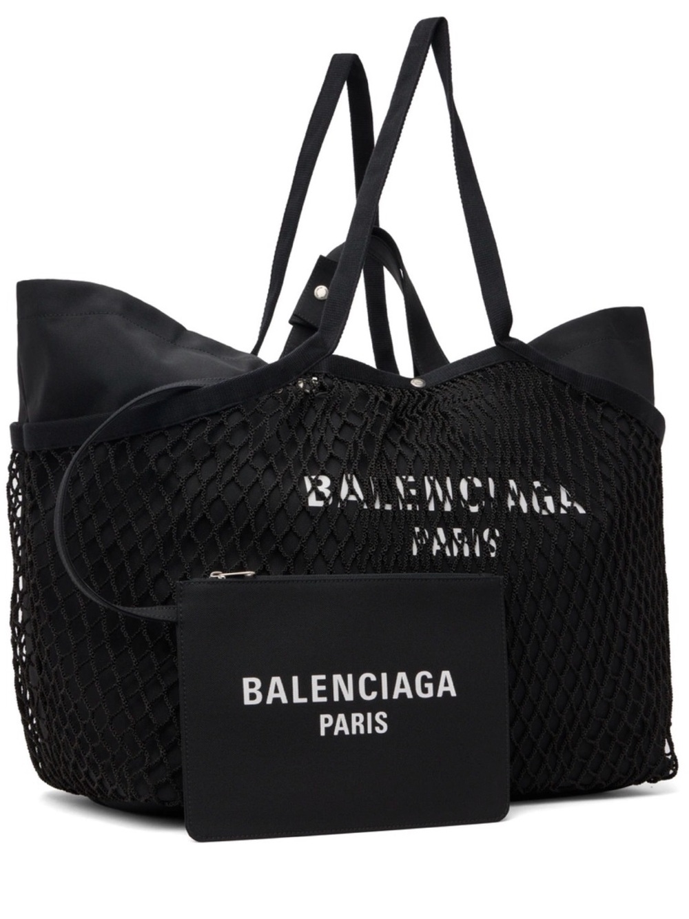 Balenciaga Black Fishnet Mesh Tote with Logo Pouch LARGE